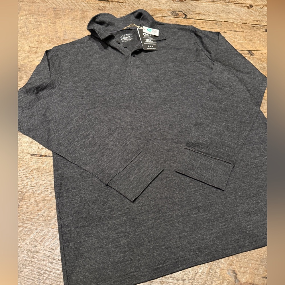 Men's Charcoal Gray Long Sleeve Polo Shirt  100% superfine merino wool